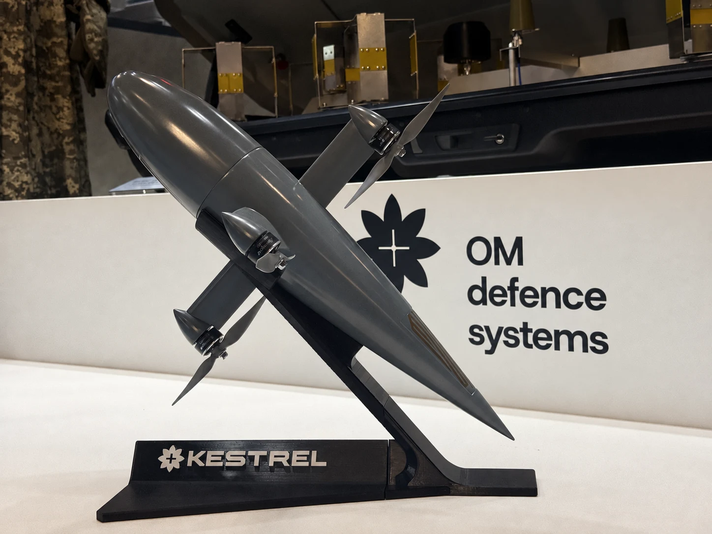 Kestrel on display at the OM Defence Systems exhibition stand